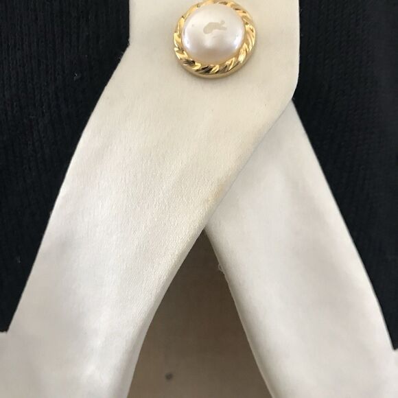 Vintage Black Knit Satin Classic Long Sleeve Button Front Cardigan Sweater - M/L - Picture 6 of 9